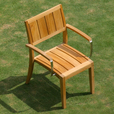 Nivelle stacking chair with armrests - Certified Teak GRADE A + stainless steel fittings