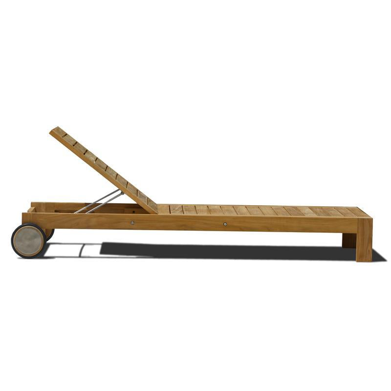 Chaise longue Nivelle 200 x 65 x 25 cm sans accoudoirs - Teck certifié GRADE A + ferrures inox