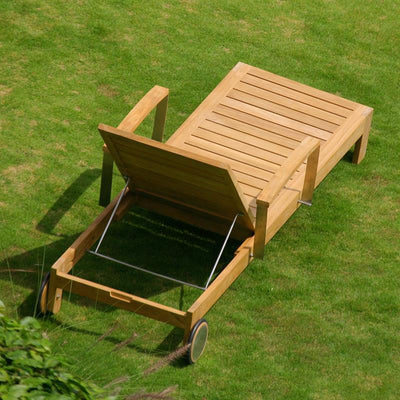 Chaise longue Nivelle 200 x 65 x 25 cm sans accoudoirs - Teck certifié GRADE A + ferrures inox