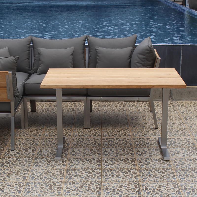 Makan Dining Lounge Set bestehend aus: 1 x Planka Dining Lounge Tisch 120 x 80 cm, 3 x Makan Lounge Eckmodul, 2 x Makan Lounge Mittelmodul inkl. Sitzpolster und Rückenkissen in Sunproof