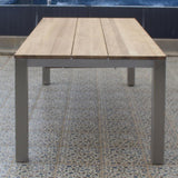 Table à manger Planka 160 x 100 x 76 cm en teck brossé grade A avec structure en acier inoxydable