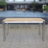 Table à manger Planka 160 x 100 x 76 cm en teck brossé grade A avec structure en acier inoxydable