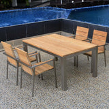 Planka front extending table 230/160 x 100 x 77 cm brushed teak grade A with stainless steel frame