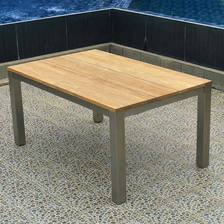 Planka front extending table 230/160 x 100 x 77 cm brushed teak grade A with stainless steel frame