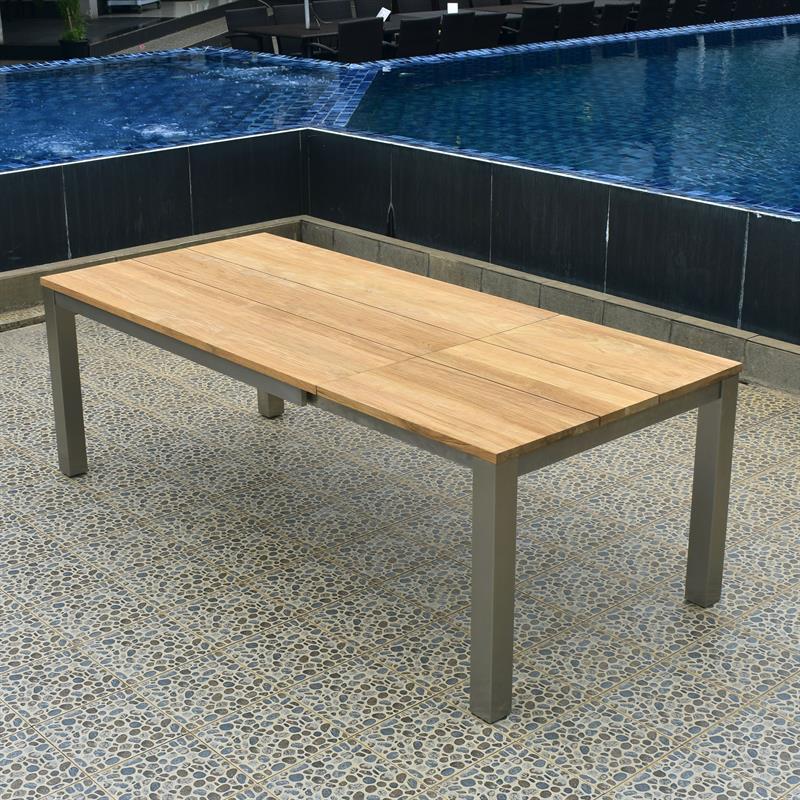 Planka front extending table 230/160 x 100 x 77 cm brushed teak grade A with stainless steel frame