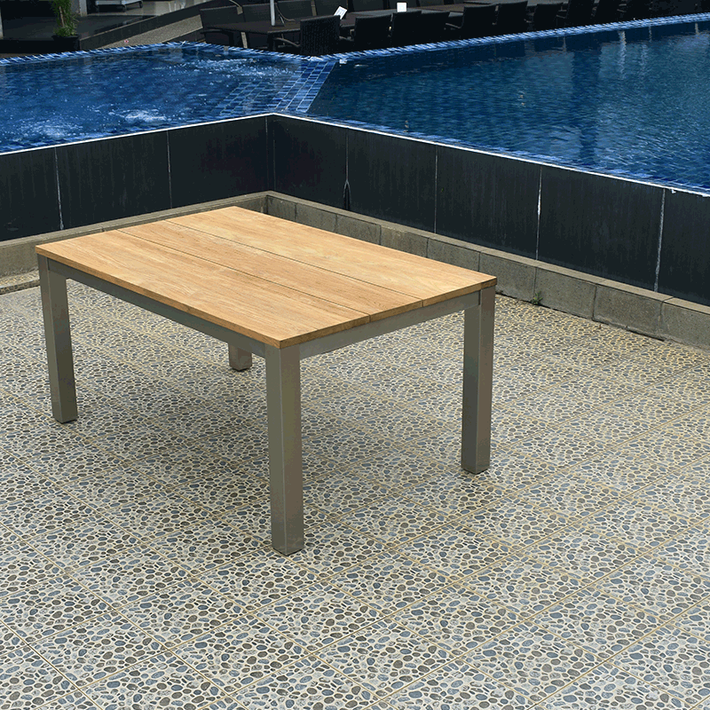 Planka front extending table 230/160 x 100 x 77 cm brushed teak grade A with stainless steel frame