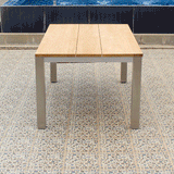 Planka front extending table 230/160 x 100 x 77 cm brushed teak grade A with stainless steel frame