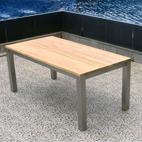 Planka front extending table 250/180 x 90 x 77 cm brushed teak grade A with stainless steel frame