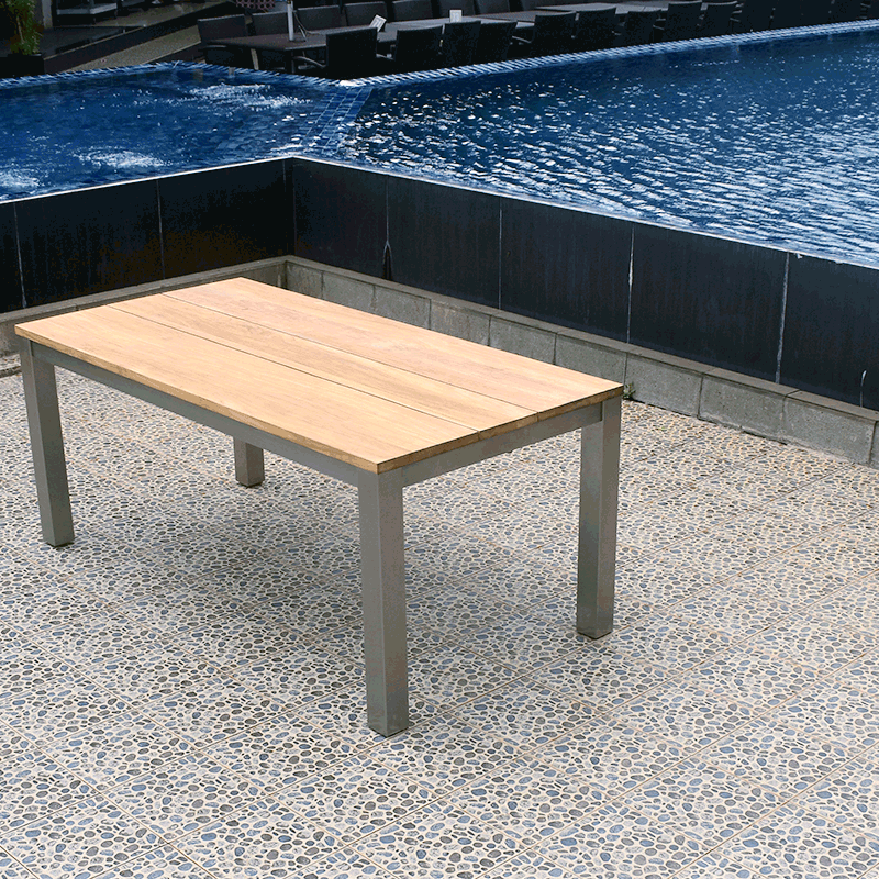 Planka front extending table 250/180 x 90 x 77 cm brushed teak grade A with stainless steel frame
