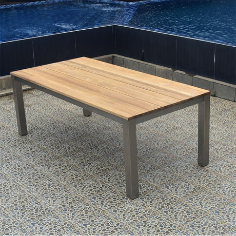 Planka front extending table 310/210 x 100 x 77 cm brushed teak grade A with stainless steel frame