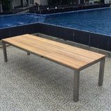 Table à rallonge frontale Planka 310/210 x 100 x 77 cm en teck brossé grade A avec structure en acier inoxydable