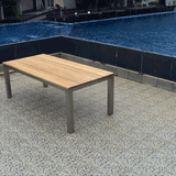 Table à rallonge frontale Planka 310/210 x 100 x 77 cm en teck brossé grade A avec structure en acier inoxydable