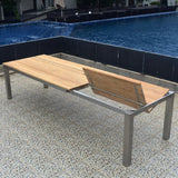 Table à rallonge frontale Planka 310/210 x 100 x 77 cm en teck brossé grade A avec structure en acier inoxydable