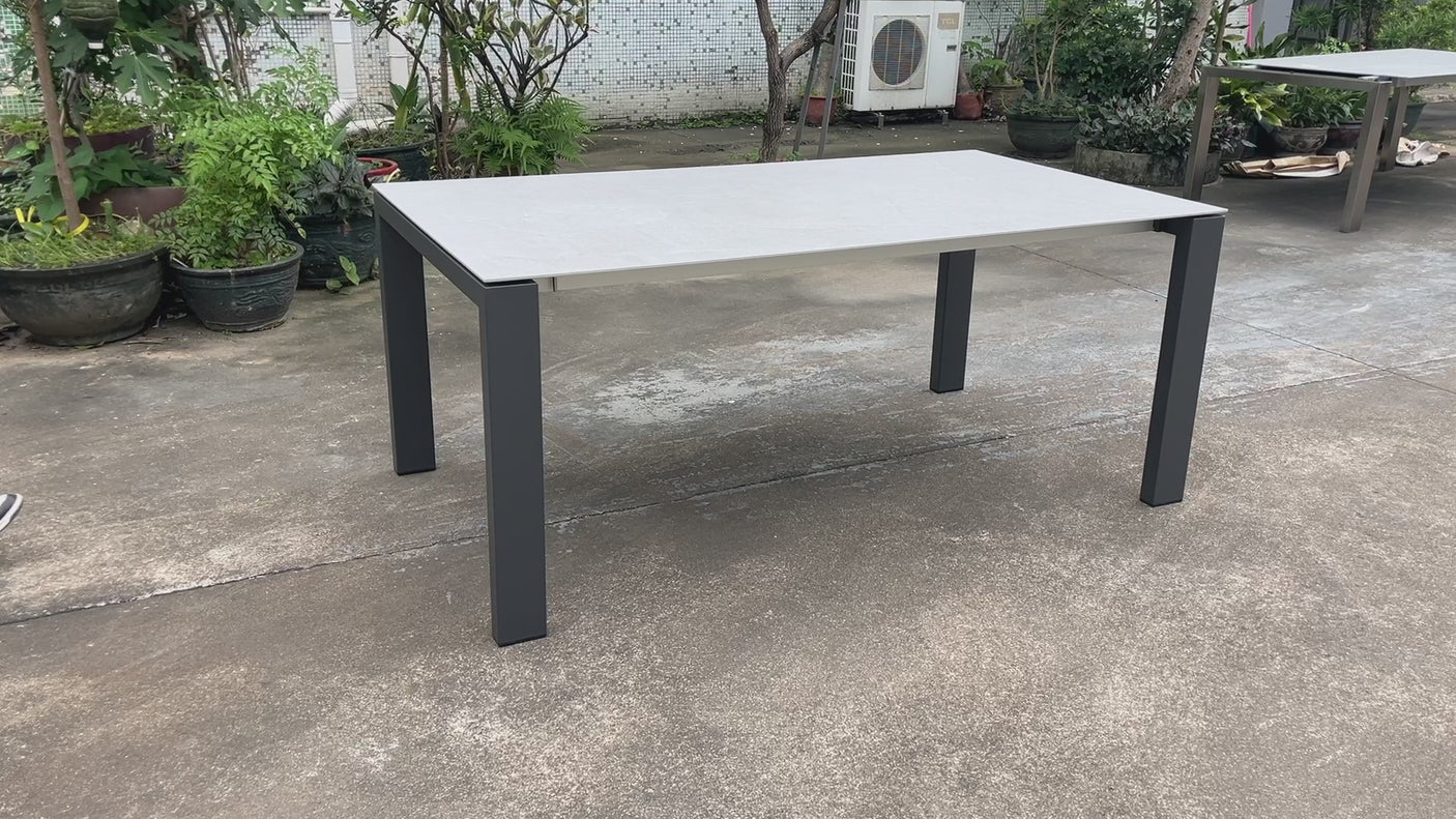 Marikk Deluxe Frontausziehtisch 300/240/180x100cm Keramikplatte mit Edelstahlgestell und Rollen