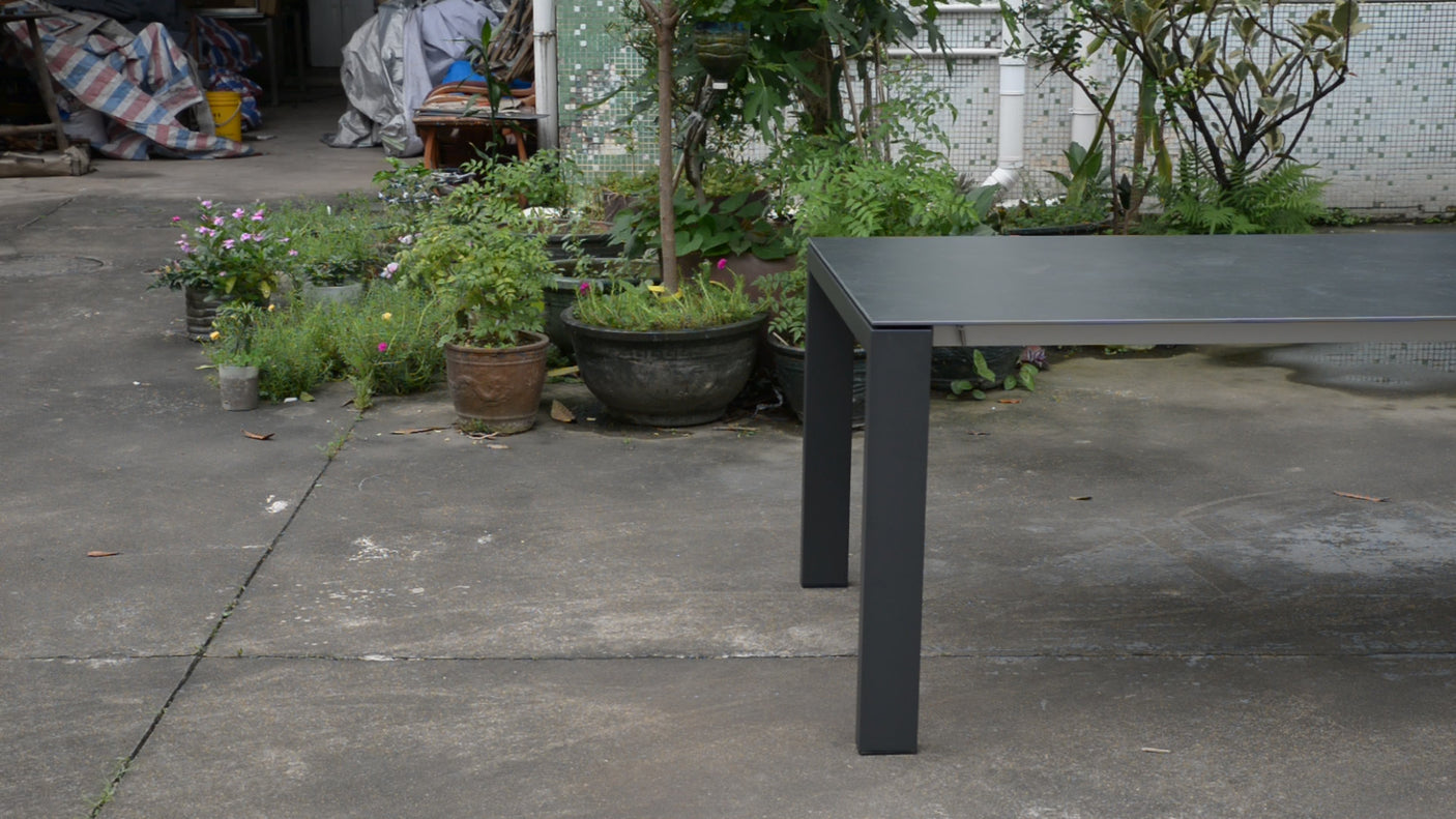 Marikk Deluxe  Frontausziehtisch 340/280/220x100cm Keramikplatte + Edelstahl pulverbeschichet +Rollen