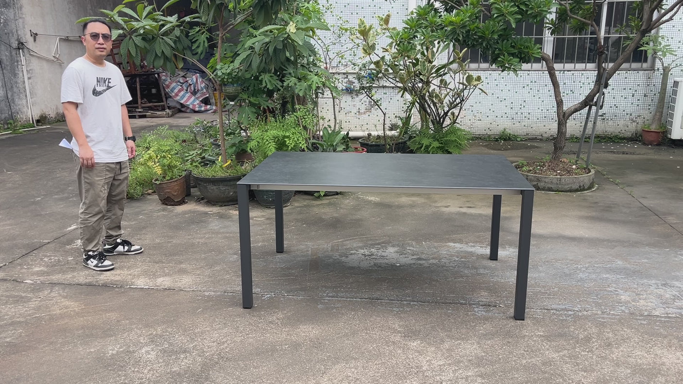 Marikk Frontausziehtisch 280/220/160x99,5 cm Keramikplatte + Edelstahl pulverbeschichtet+Rollen