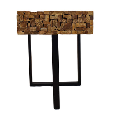 Side table Reng 50 x 35 x 45 cm solid whitewash teak slats with steel legs