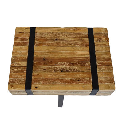 Side table Reng 50 x 35 x 45 cm solid whitewash teak slats with steel legs