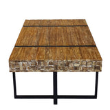 Kaffeetisch Reng 110 x 70 x 40 cm massive whitewash Teakleisten mit Stahlbeinen