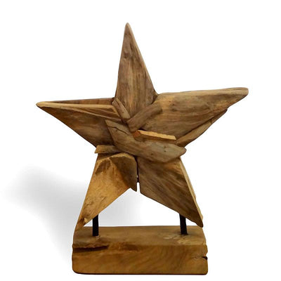 Teakholzstern auf Gestell - ca. 28 cm hoch