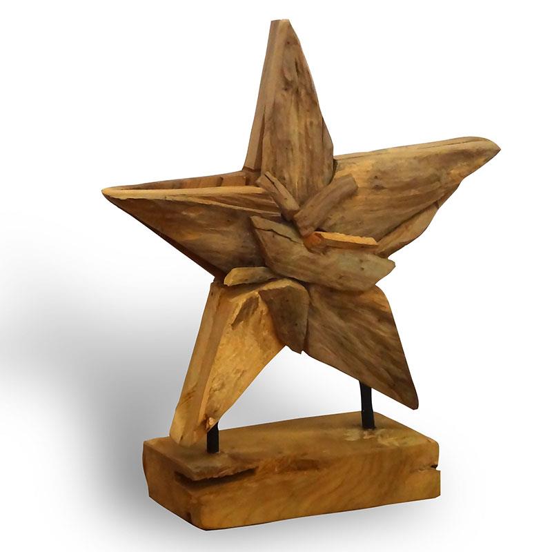Teakholzstern auf Gestell - ca. 28 cm hoch