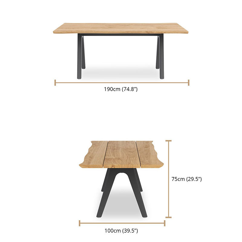 Table Stor Tree Edge 190 x 95-105 x 75 cm en teck avec cadre en aluminium ou en teck