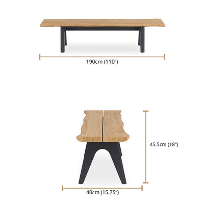 Stor Baumkantenbank 190 x 43-47 x 45 cm Teak mit Aluminium-oder Teakgestell