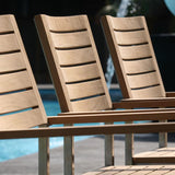 Ensemble Moselle 210 composé d'une table à manger Florence 210 x 90 en teck avec structure en acier inoxydable et de chaises empilables Moselle en teck avec acier inoxydable