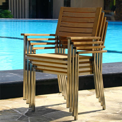 Chaise empilable Moselle - Teck certifié GRADE A + structure en acier inoxydable
