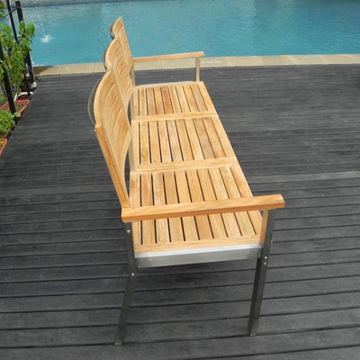 Banc de jardin Moselle avec dossier 190 cm - Teck certifié GRADE A + structure inox