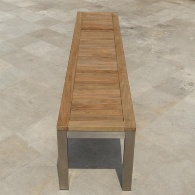 Banc de jardin Florence sans dossier 190 - Teck certifié GRADE A + structure en acier inoxydable