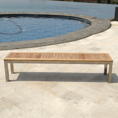 Banc de jardin Florence sans dossier 190 - Teck certifié GRADE A + structure en acier inoxydable
