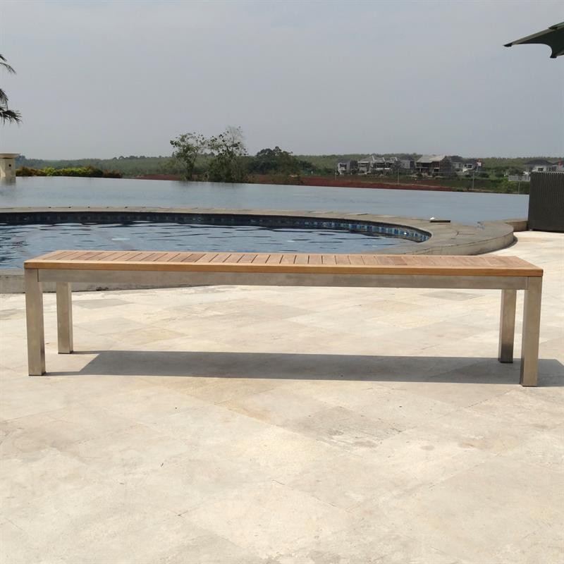 Banc de jardin Florence sans dossier 190 - Teck certifié GRADE A + structure en acier inoxydable