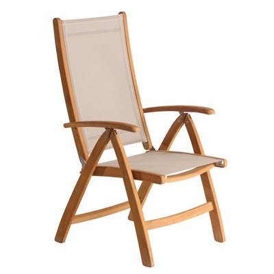 Rivera Hochlehner Set 300 bestehend aus Denver Doppel Ausziehtisch 300/260/220x110 und Rivera Hochlehnern Teak mit Batyline und Edelstahlbeschlägen