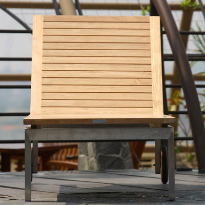 Ensemble de 2 chaises longues Moselle composé de 2 chaises longues Moselle 204,5 x 62 x 35 cm - teck certifié GRADE A + structure en acier inoxydable et 2 coussins de chaise longue en Sunproof