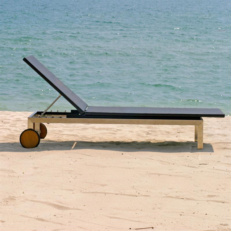 Chaise longue Florence 204 x 62 x 30 cm en osier avec structure en acier inoxydable