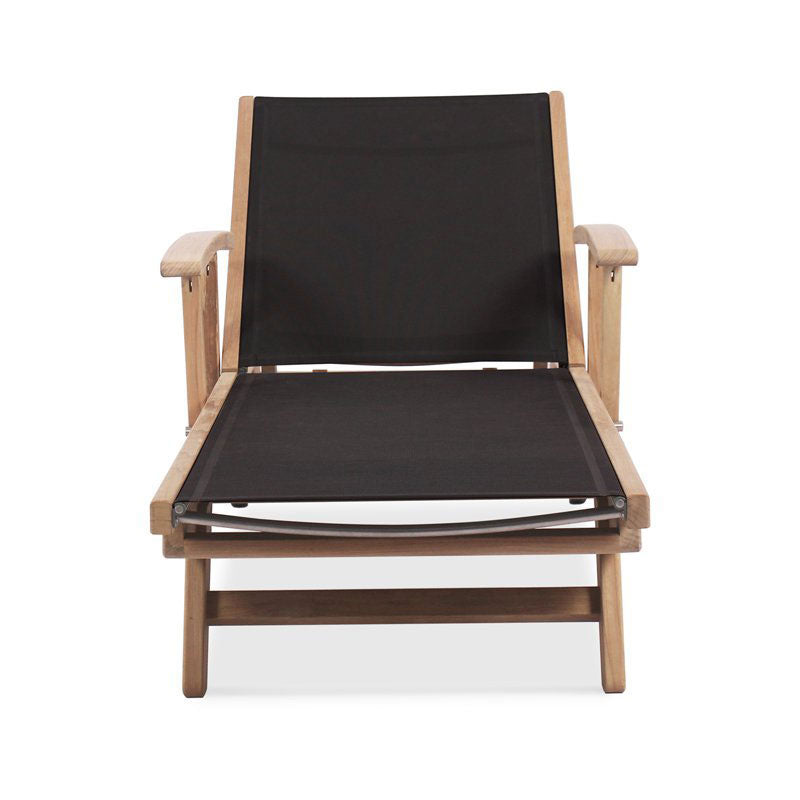 Chaise longue Rivera avec accoudoirs - Teck GRADE A + Batyline + ferrures inox