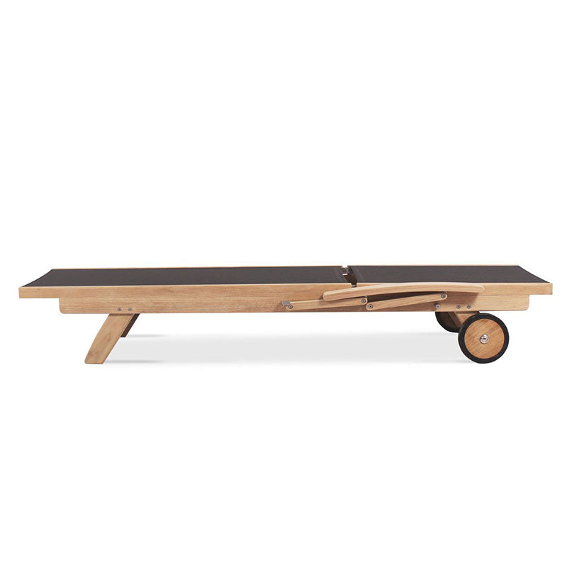 Chaise longue Rivera avec accoudoirs - Teck GRADE A + Batyline + ferrures inox