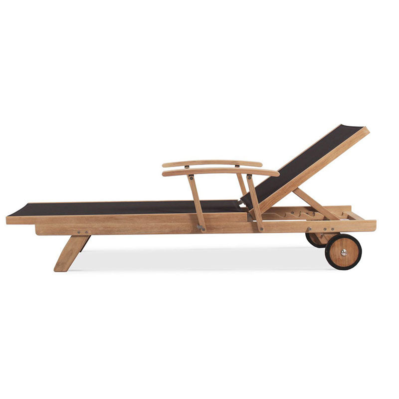 Chaise longue Rivera avec accoudoirs - Teck GRADE A + Batyline + ferrures inox