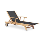 Chaise longue Rivera avec accoudoirs - Teck GRADE A + Batyline + ferrures inox