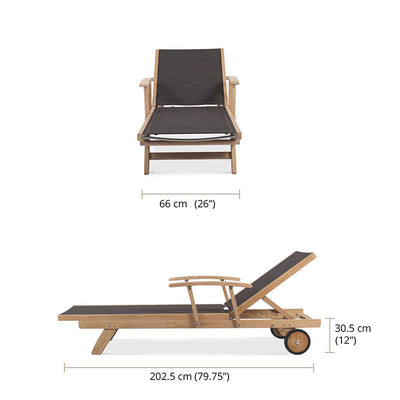 Rivera Liege flach mit Armlehnen - Teak GRADE A + Batyline + Edelstahlbeschläge
