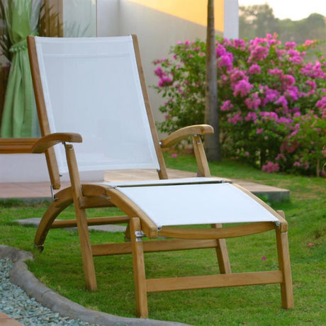 Ensemble de 2 chaises longues Rivera composé de 2 chaises longues en teck GRADE A + Batyline + ferrures en acier inoxydable