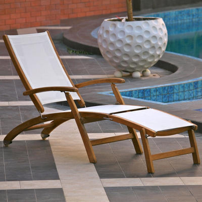 Ensemble de 2 chaises longues Rivera composé de 2 chaises longues en teck GRADE A + Batyline + ferrures en acier inoxydable