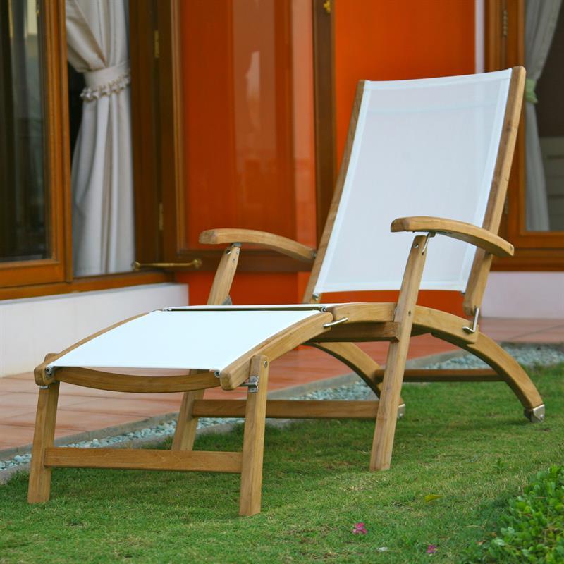 Chaise longue Rivera - Teck GRADE A + Batyline + ferrures inox