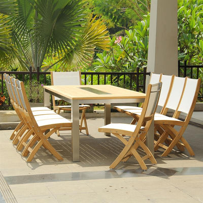Signature rectangular table 220 x 100 x 76 cm teak with stainless steel shelf in the middle