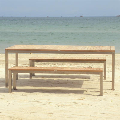 Banc de jardin Florence sans dossier 140 - Teck certifié GRADE A + structure en acier inoxydable