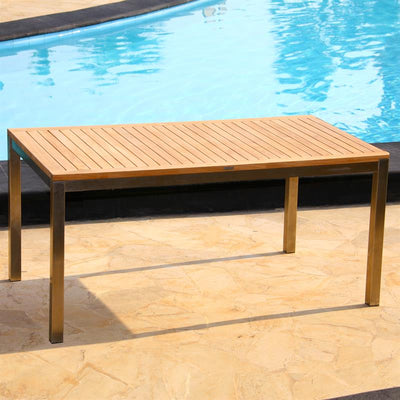 Ensemble Florence 160 composé d'une table à manger Florence 160 x 90 et de chaises empilables Florence en osier avec acier inoxydable et teck