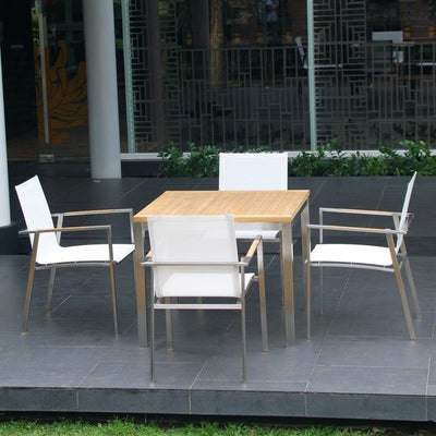 Table à manger Florence 90 x 90 x 76 cm - Teck certifié GRADE A + structure en acier inoxydable