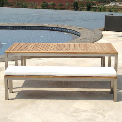 Banc de jardin Florence sans dossier 140 - Teck certifié GRADE A + structure en acier inoxydable