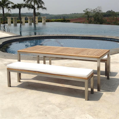 Banc de jardin Florence sans dossier 190 - Teck certifié GRADE A + structure en acier inoxydable